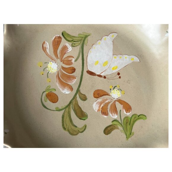Vtg 1985 PIE PLATE Stoneware Signed Handpainted Ruffled Fluted Oven Safe Floral - Picture 10 of 14